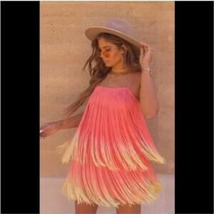 Show Me Your Mumu X Jamie Kidd Rhythm Mini Dress in Sunset Fringe. Size Large